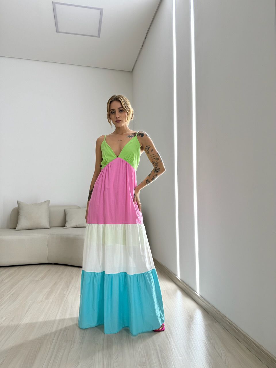 VESTIDO ALÇA COLORS VERDE CLARO - 0050790012 - CAROLLA FERRARO