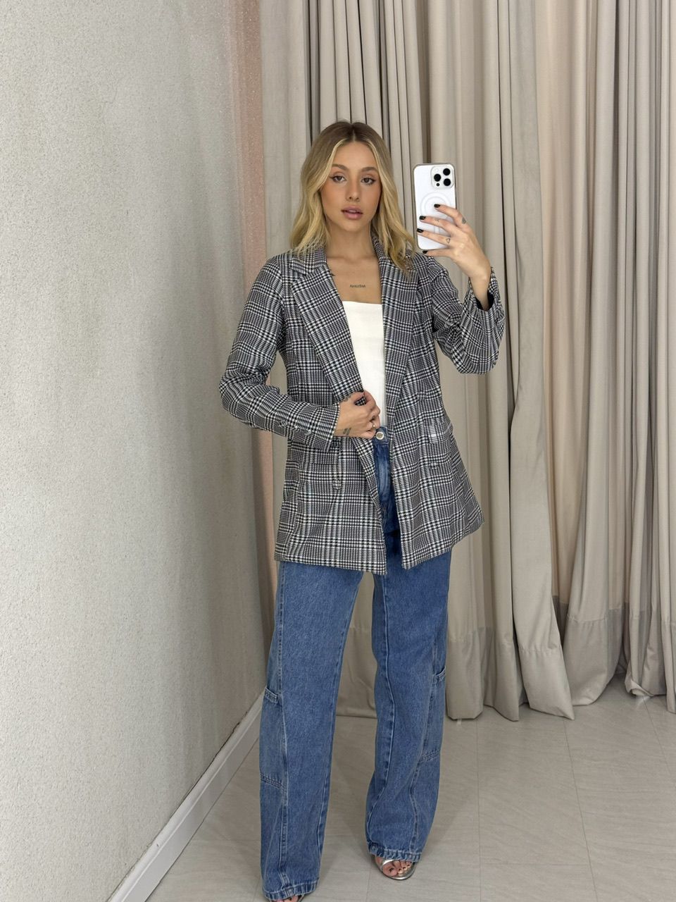 BLAZER VANESSA PIED POULE BRANCO