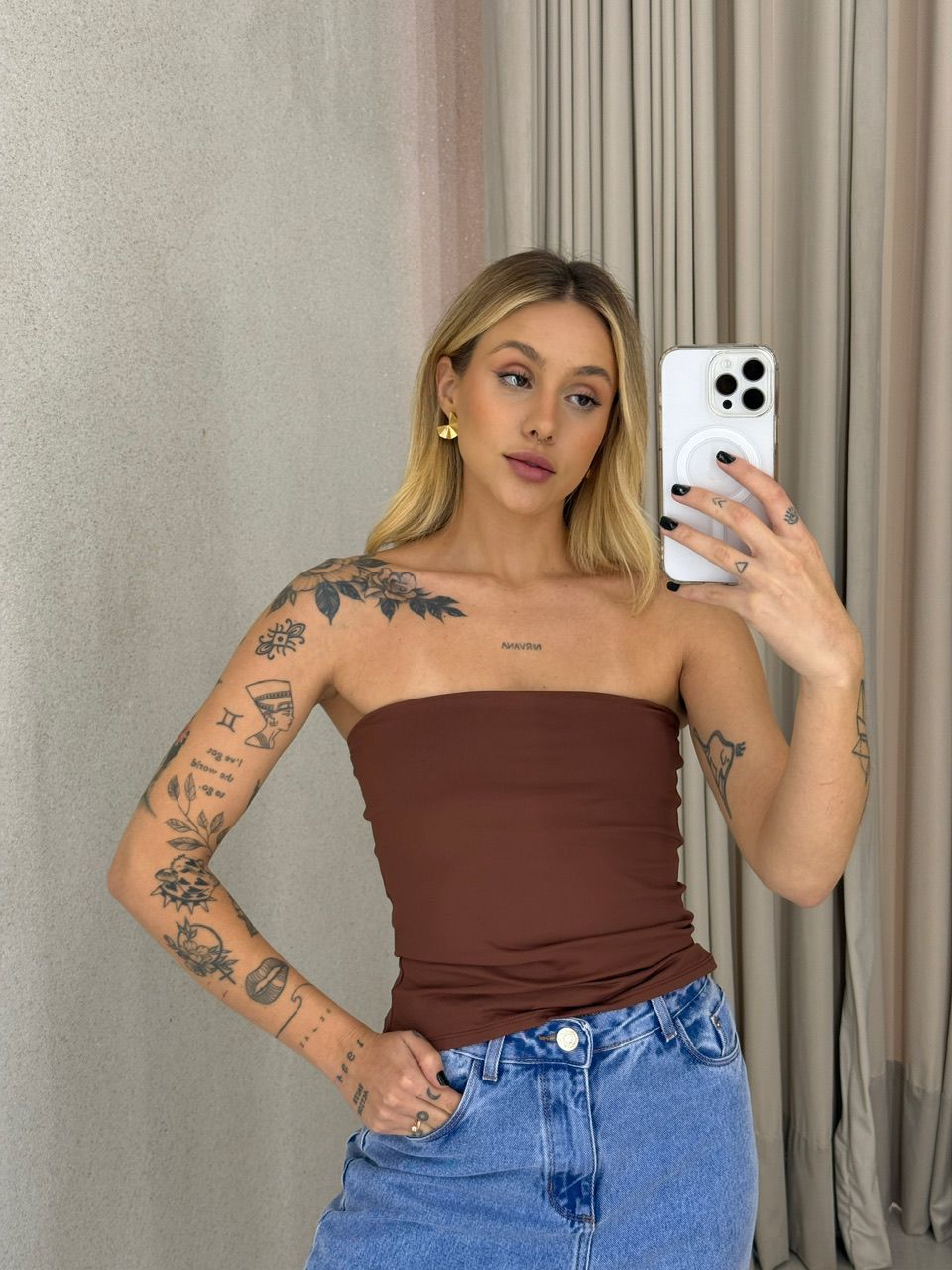 BLUSA ALINE TOMARA QUE CAIA Marrom - 0063250054 - CAROLLA FERRARO