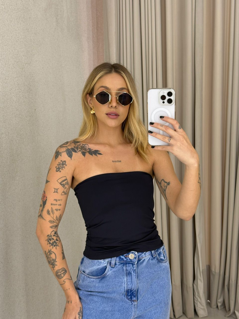 BLUSA ALINE TOMARA QUE CAIA Preta - 0063250033 - CAROLLA FERRARO
