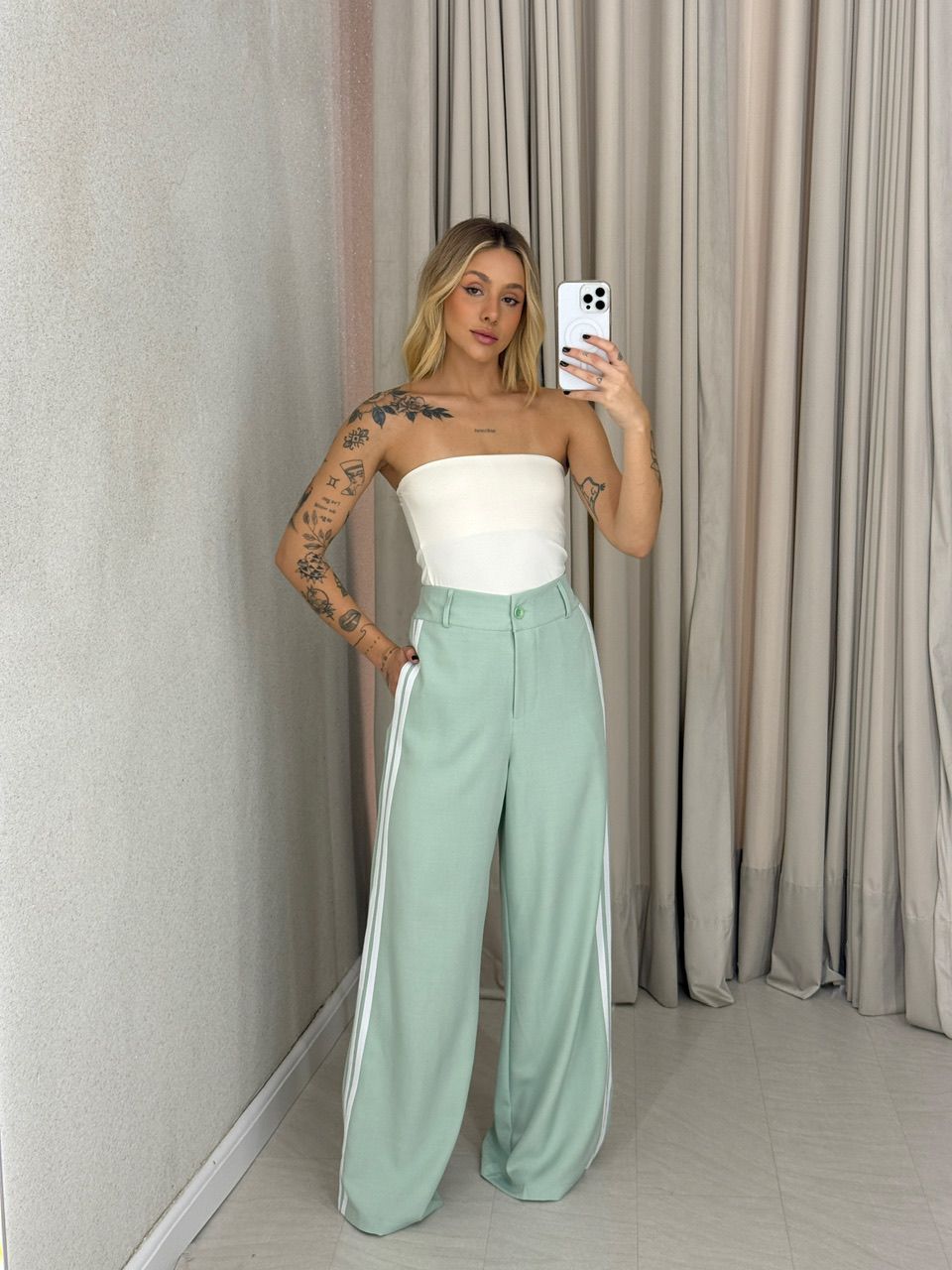 CALÇA KATHERINE LISTRAS BABY GREEN