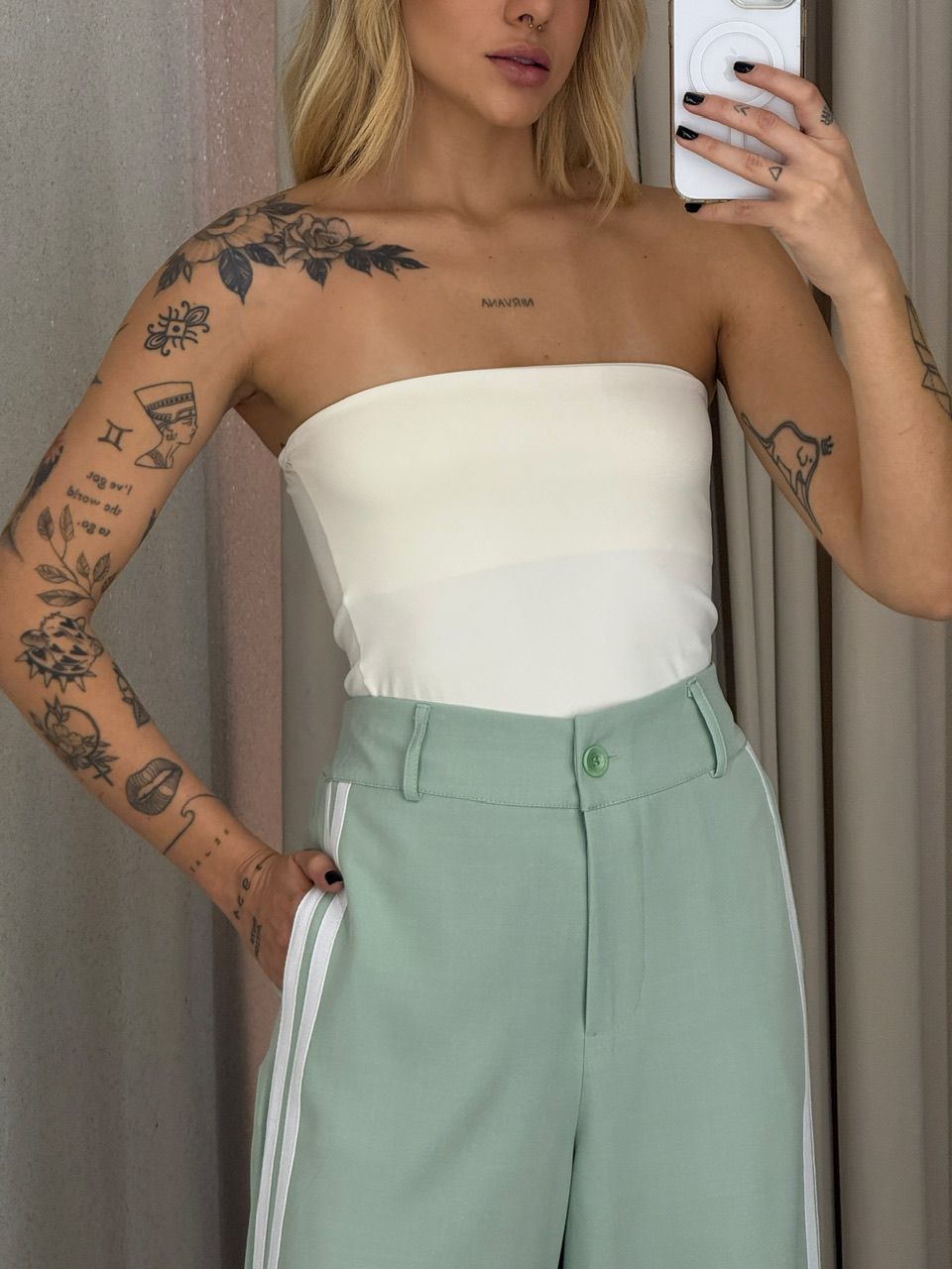 CALÇA KATHERINE LISTRAS BABY GREEN