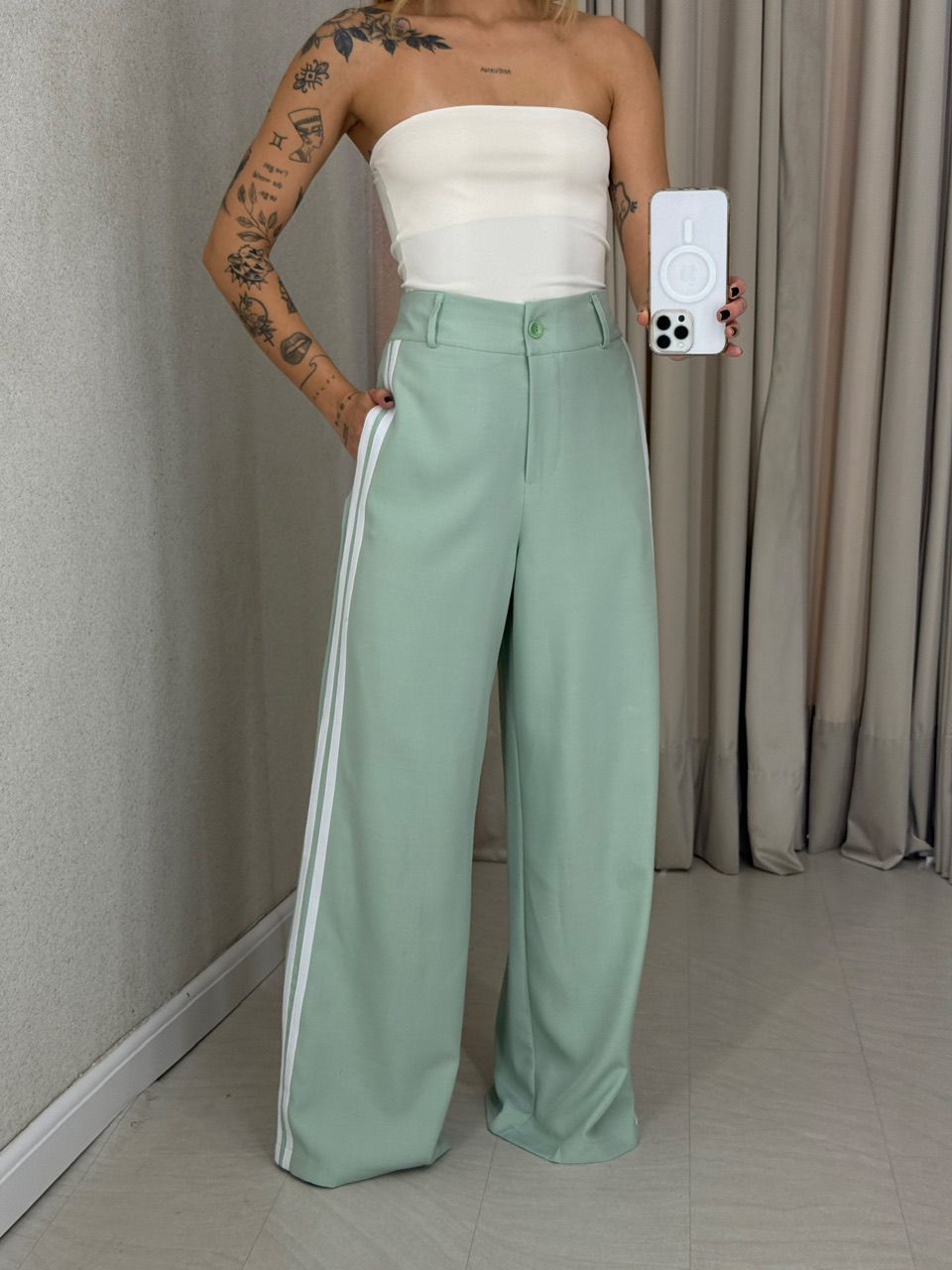 CALÇA KATHERINE LISTRAS BABY GREEN - 0060640400 - CAROLLA FERRARO