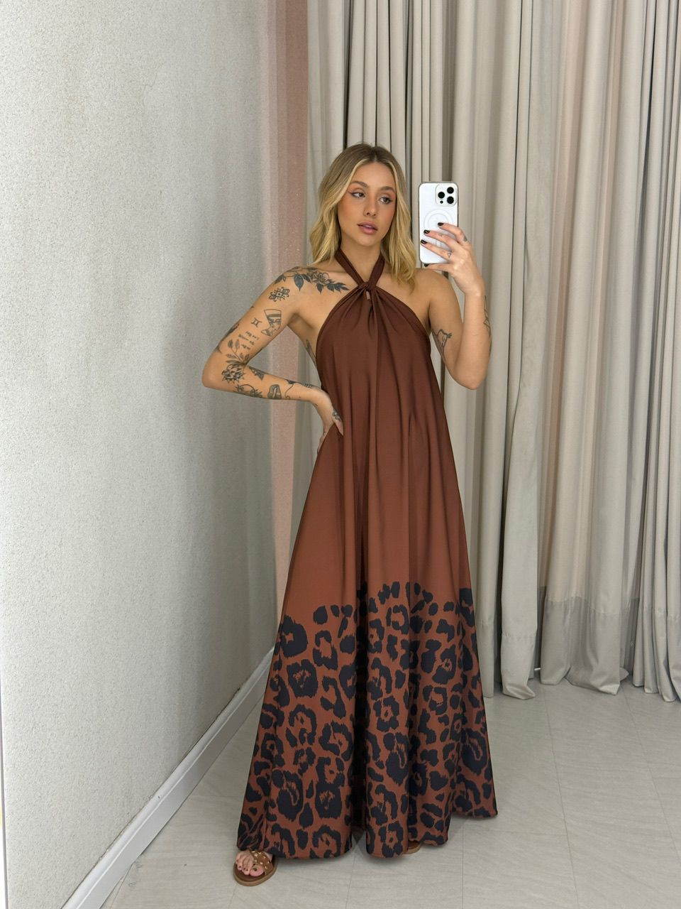 VESTIDO MAVIE FRENTE UNICA MARROM/ONÇA