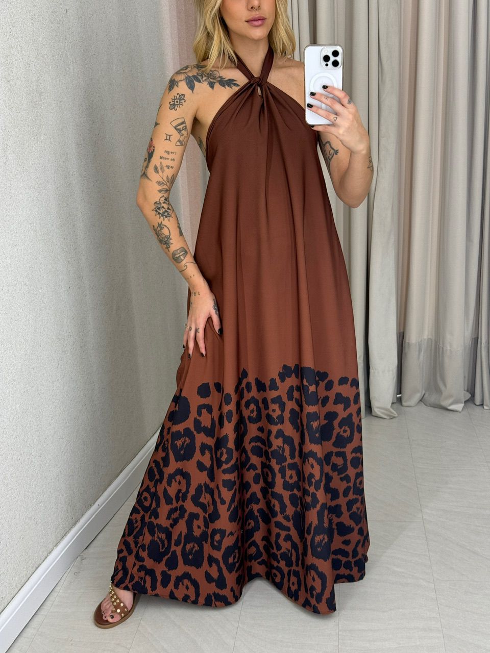 VESTIDO MAVIE FRENTE UNICA MARROM/ONÇA