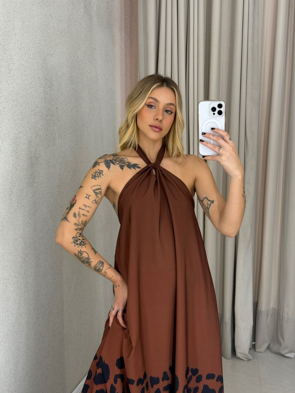 VESTIDO MAVIE FRENTE UNICA MARROM/ONÇA