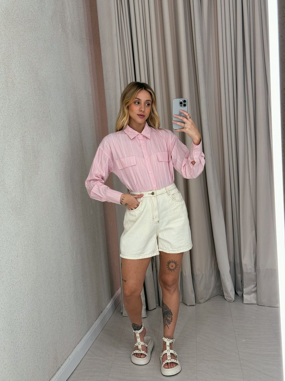 CAMISA MAITÊ LISTRADA ROSA
