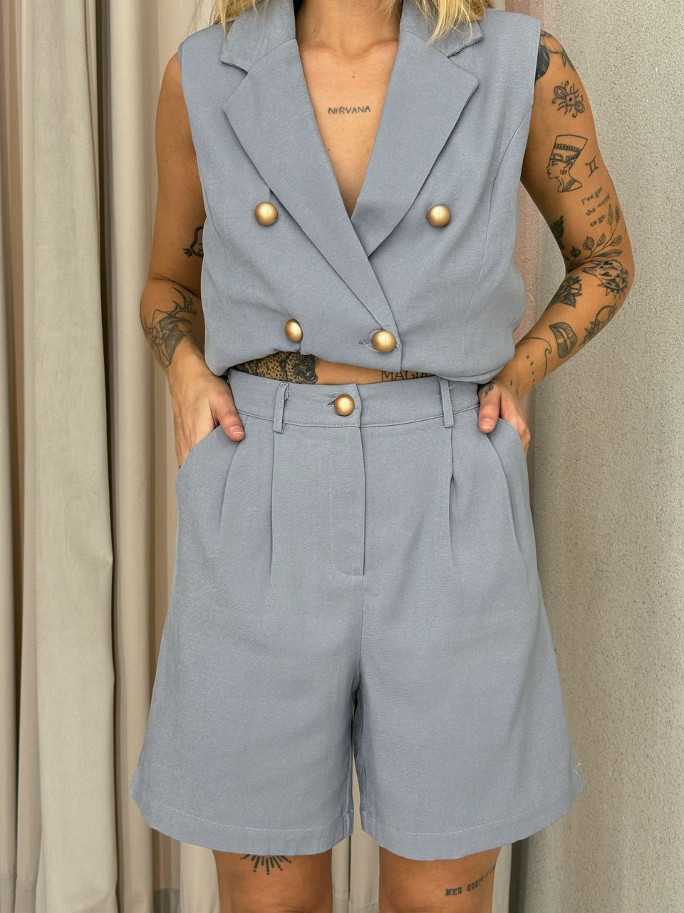 CONJUNTO NÁDIA SHORT COLETE CINZA