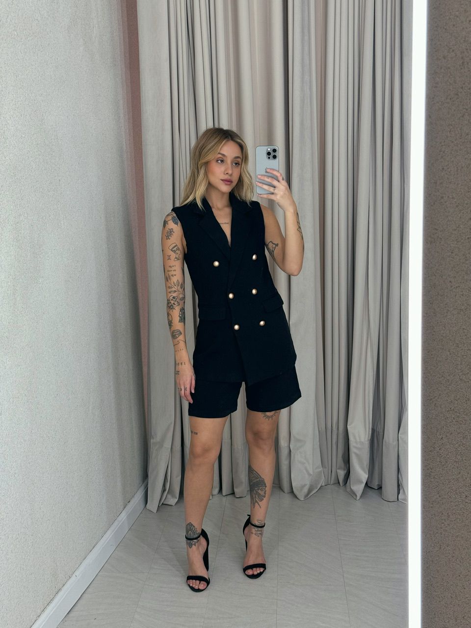 CONJUNTO NÁDIA SHORT COLETE PRETO - 0053930032 - CAROLLA FERRARO