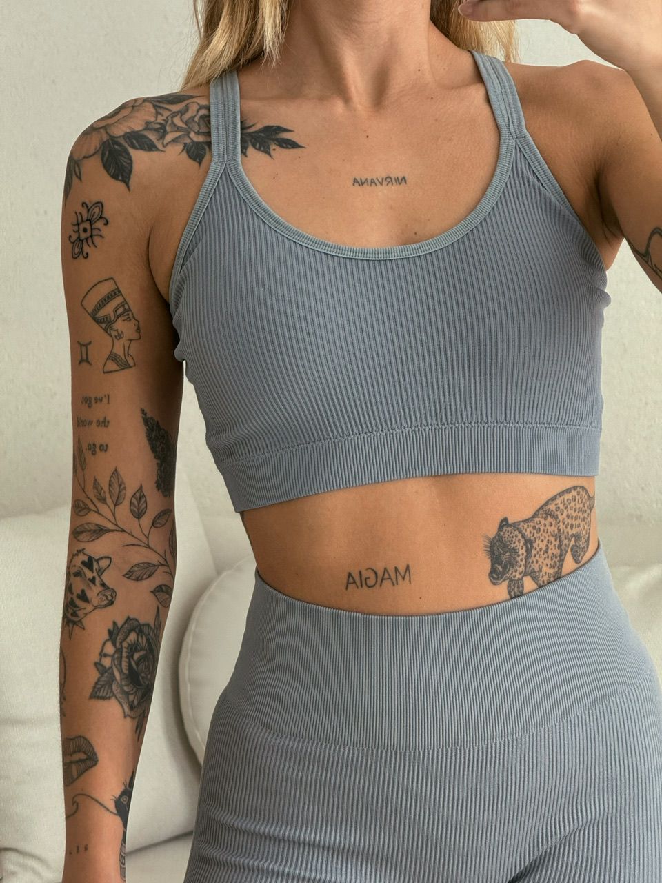 CONJUNTO TOP ALÇA SHORT CINZA