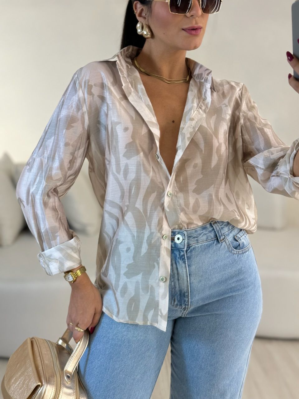 CAMISA ISADORA ESTAMPADA NUDE