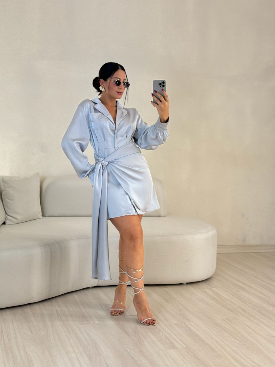 VESTIDO RAFAELA ACETINADO Cinza