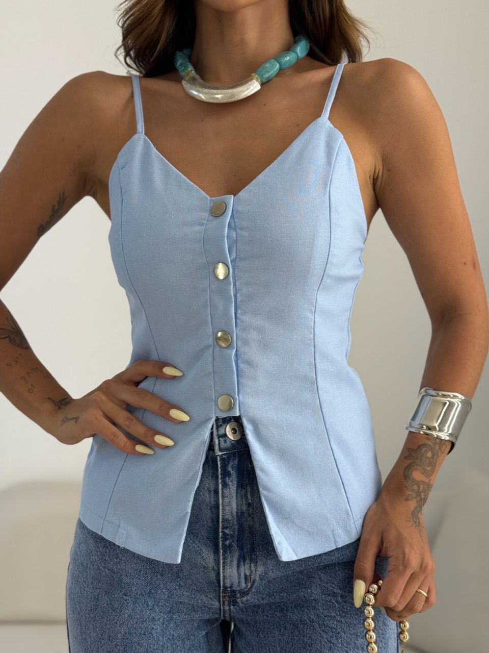 BLUSA VALÉRIA BOTÕES AZUL