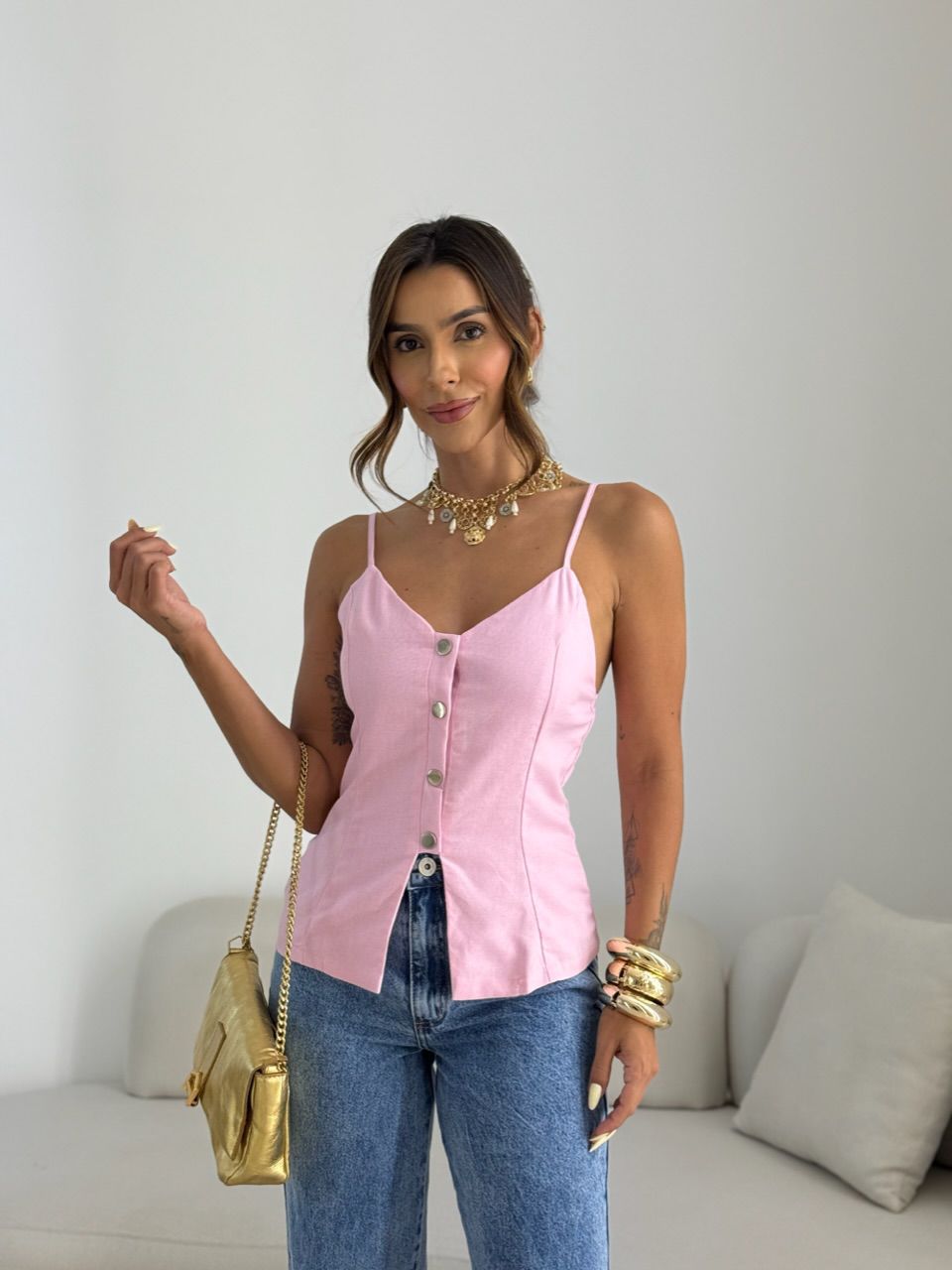 BLUSA VALÉRIA BOTÕES ROSA