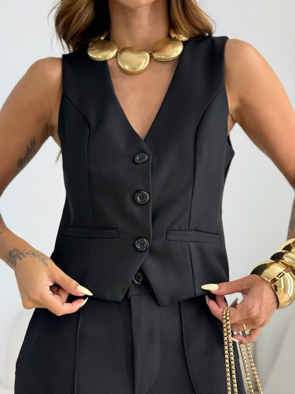 CONJUNTO ALICIA 02 COLETE PRETO