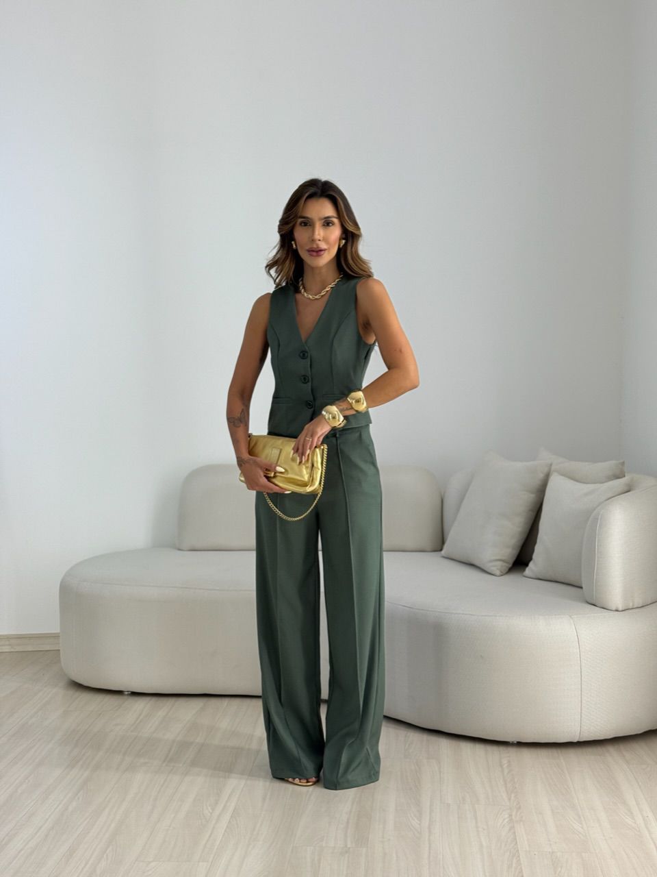 CONJUNTO ALICIA 02 COLETE VERDE MILITAR
