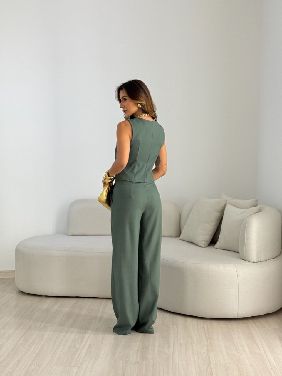CONJUNTO ALICIA 02 COLETE VERDE MILITAR