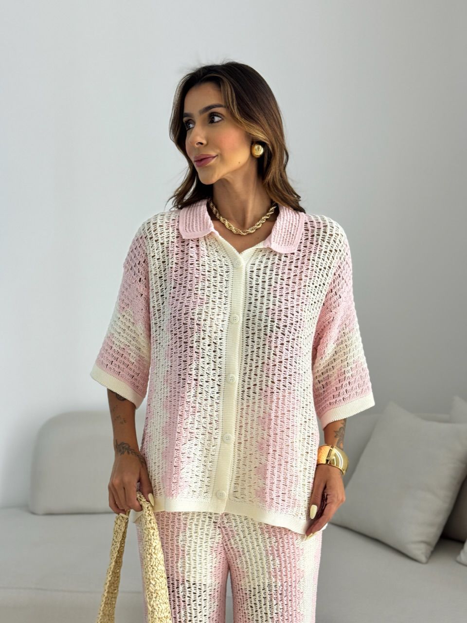 CONJUNTO AVA CROCHÊ ROSA