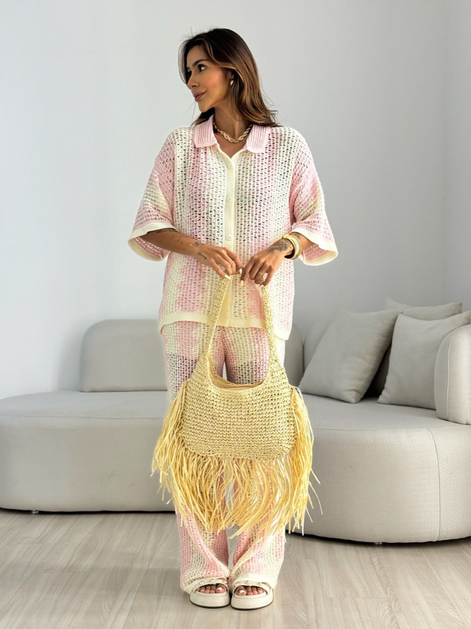 CONJUNTO AVA CROCHÊ ROSA