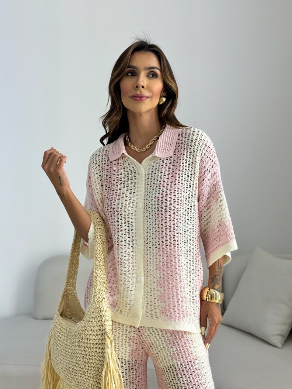 CONJUNTO AVA CROCHÊ ROSA