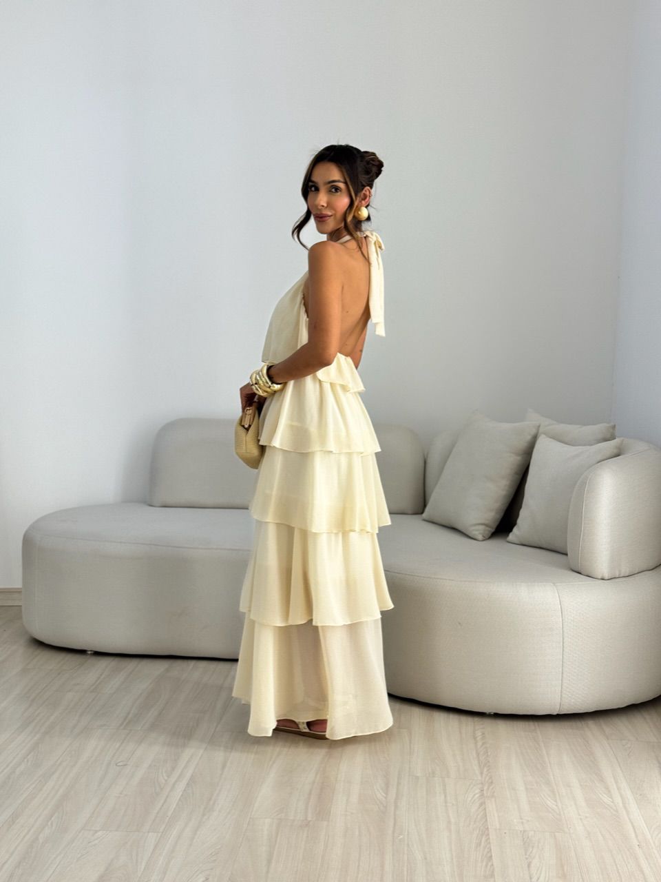 VESTIDO JANINE LONGO AREIA