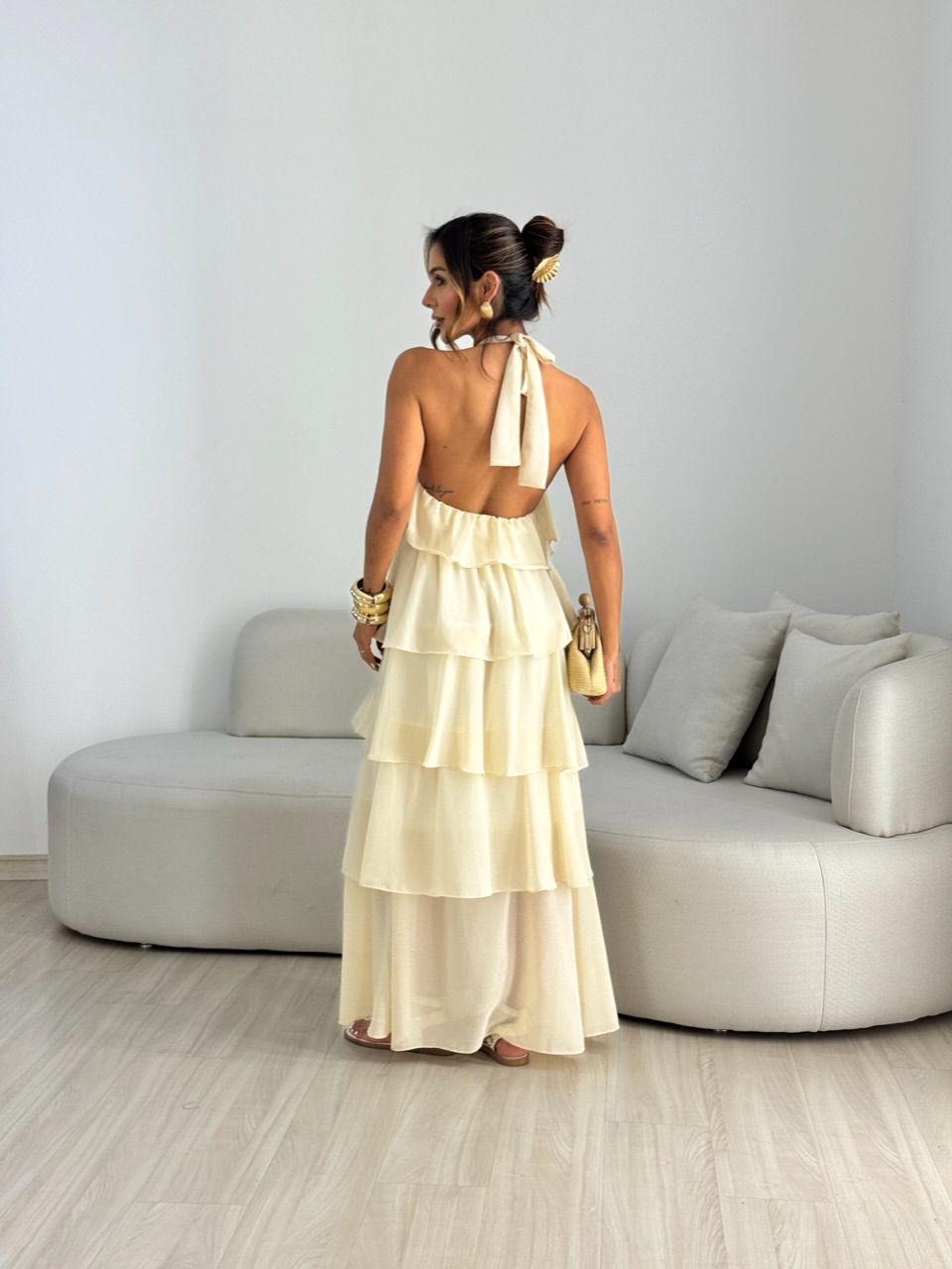 VESTIDO JANINE LONGO AREIA