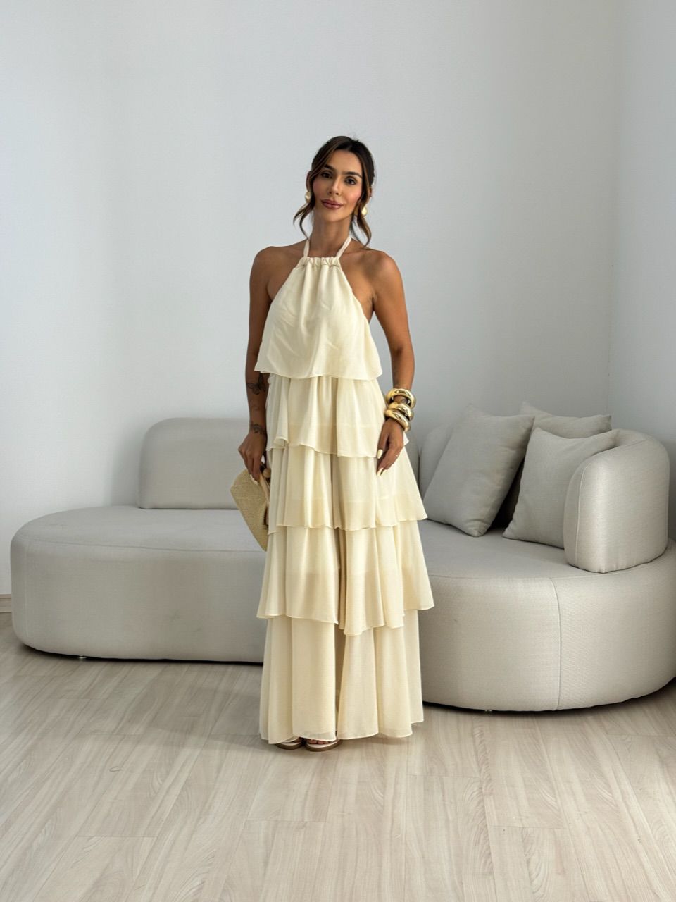 VESTIDO JANINE LONGO AREIA