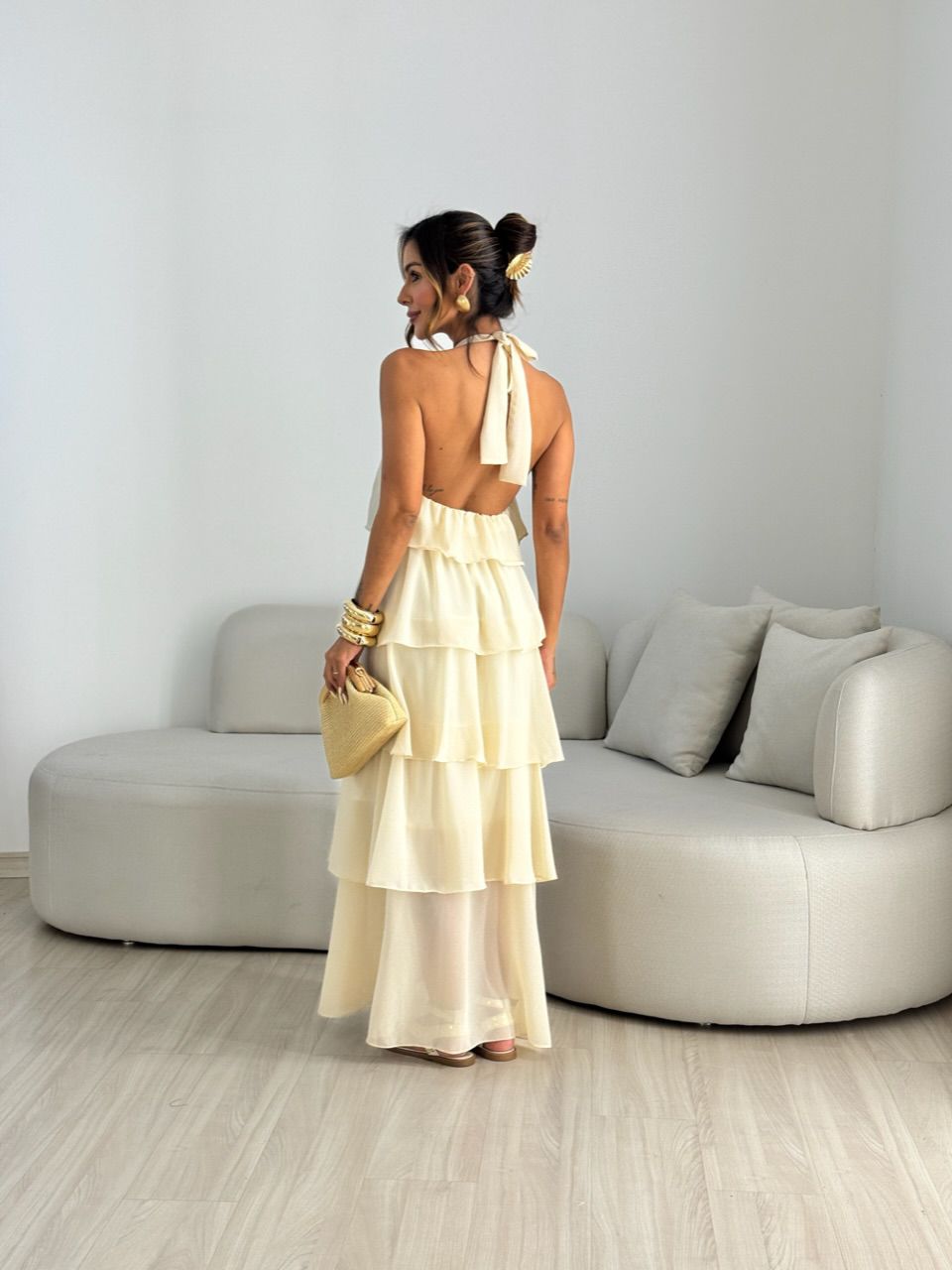 VESTIDO JANINE LONGO AREIA