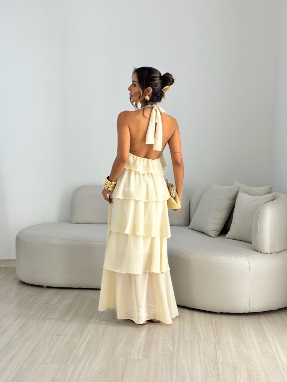 VESTIDO JANINE LONGO AREIA