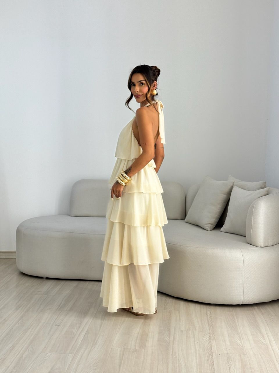 VESTIDO JANINE LONGO AREIA