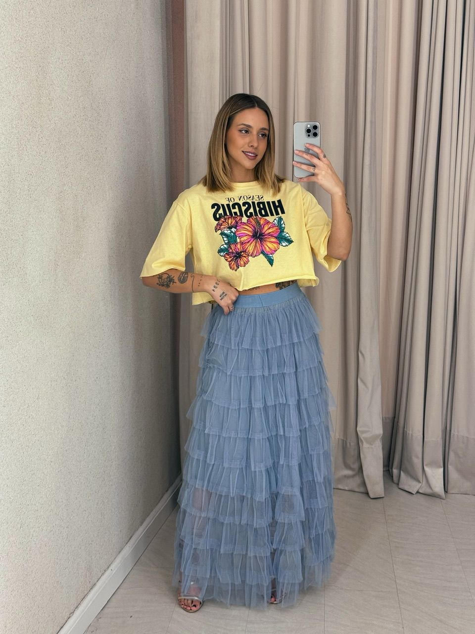 SAIA LILIAN CAMADAS TULE AZUL