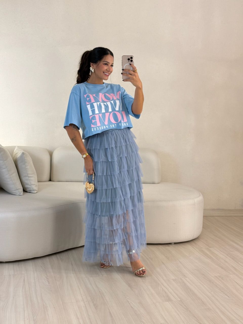 SAIA LILIAN CAMADAS TULE AZUL