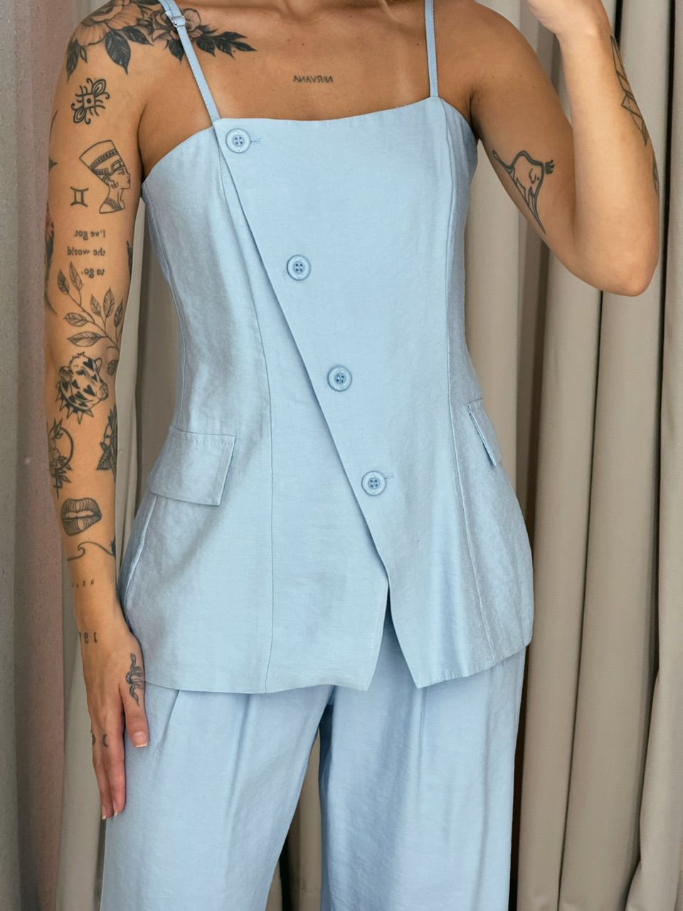 CONJUNTO CHARLENE BLUSA BOTÕES AZUL