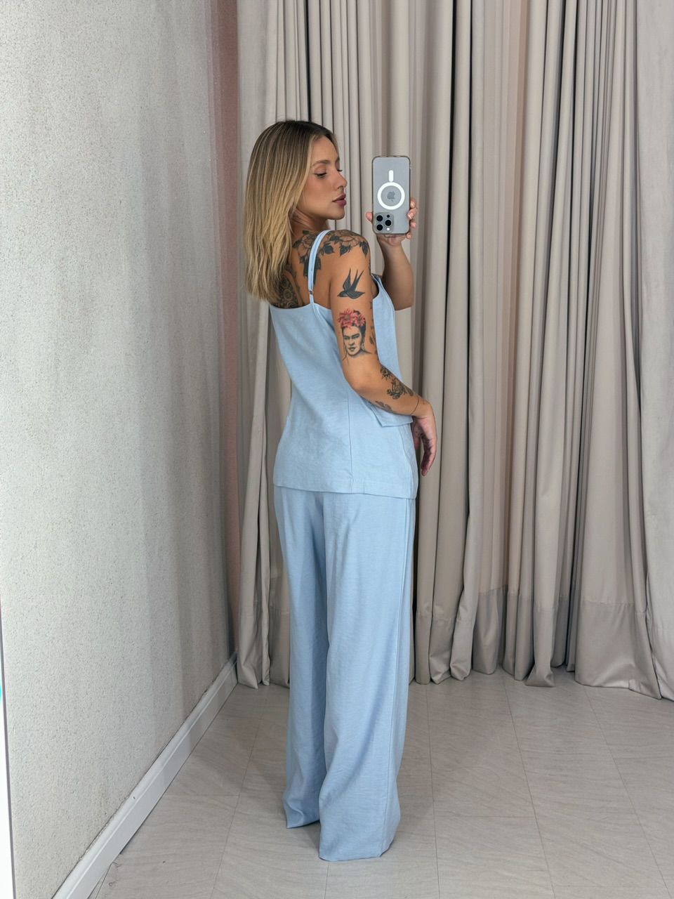 CONJUNTO CHARLENE BLUSA BOTÕES AZUL
