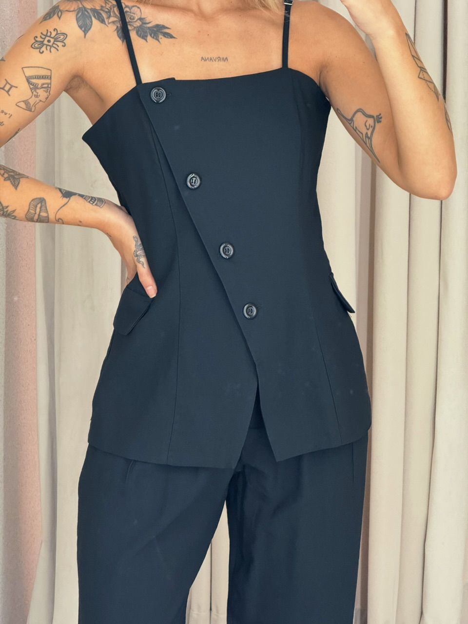 CONJUNTO CHARLENE BLUSA BOTÕES PRETO