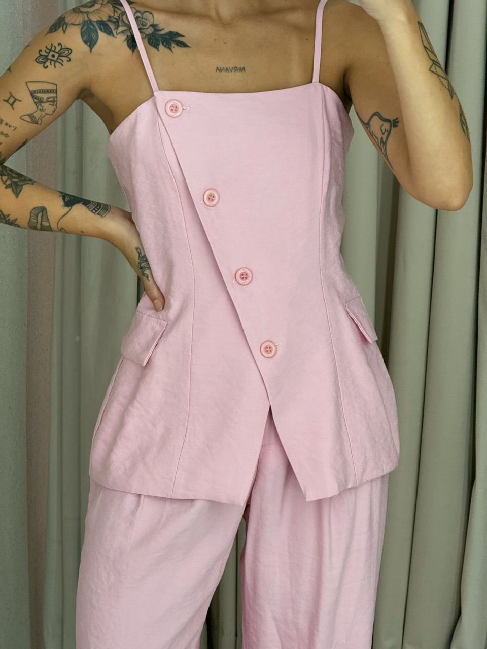 CONJUNTO CHARLENE BLUSA BOTÕES ROSA