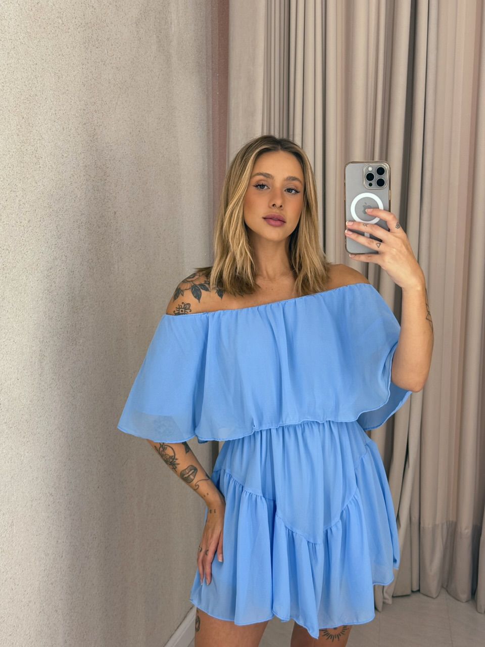 VESTIDO BIA CURTO CHIFFON AZUL