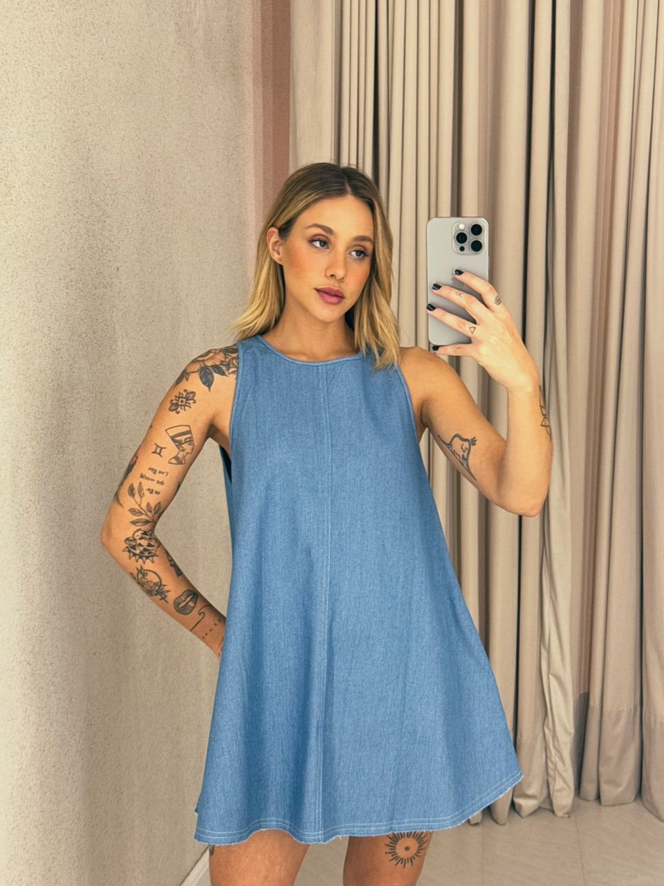 VESTIDO ANA FLAVIA CURTO Jeans Claro