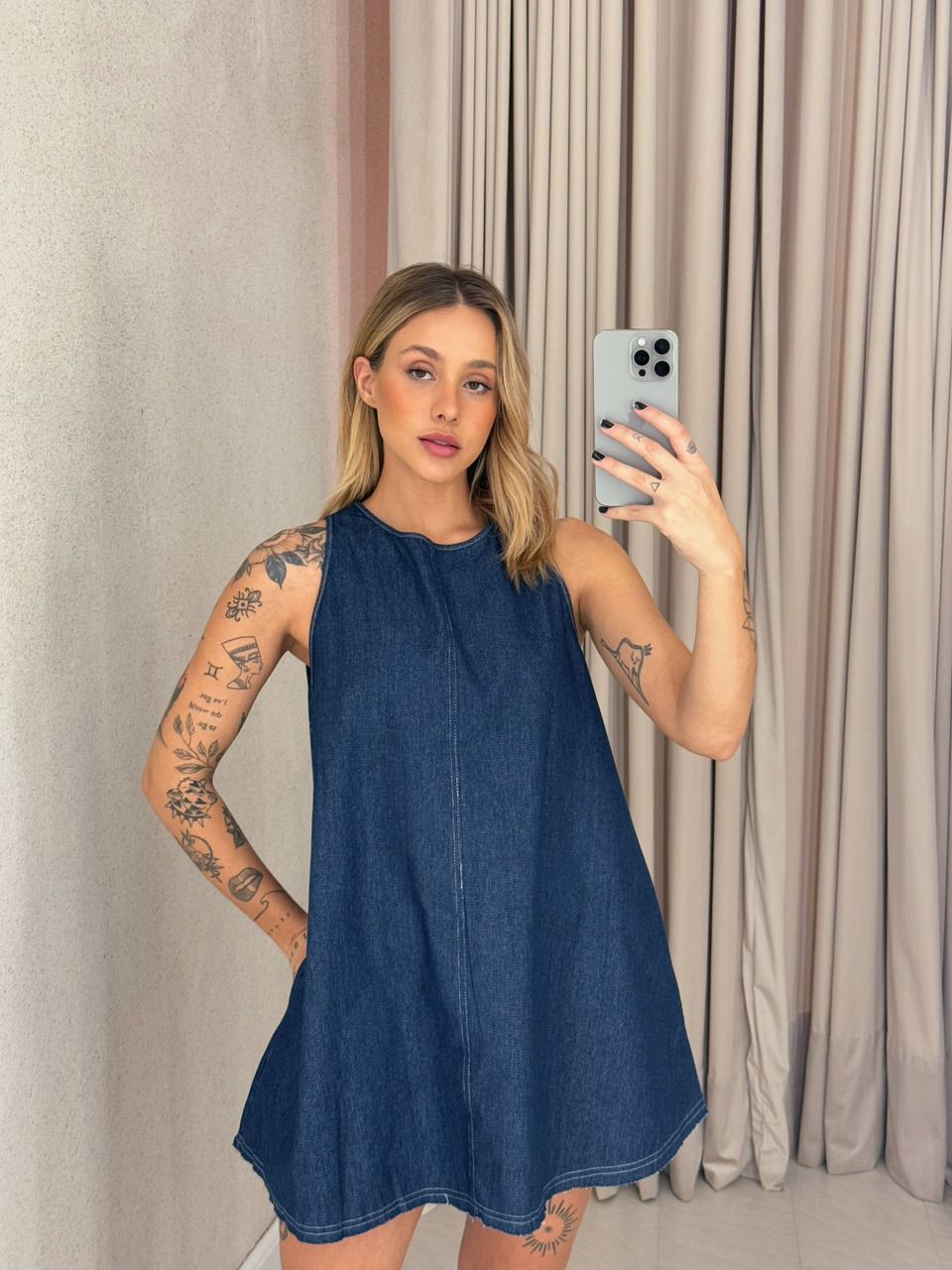 VESTIDO ANA FLAVIA CURTO Jeans Escuro