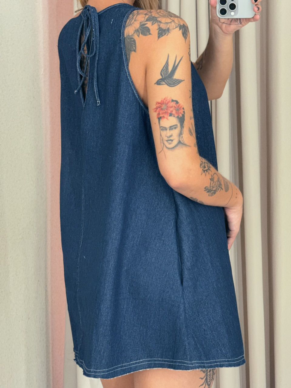 VESTIDO ANA FLAVIA CURTO Jeans Escuro