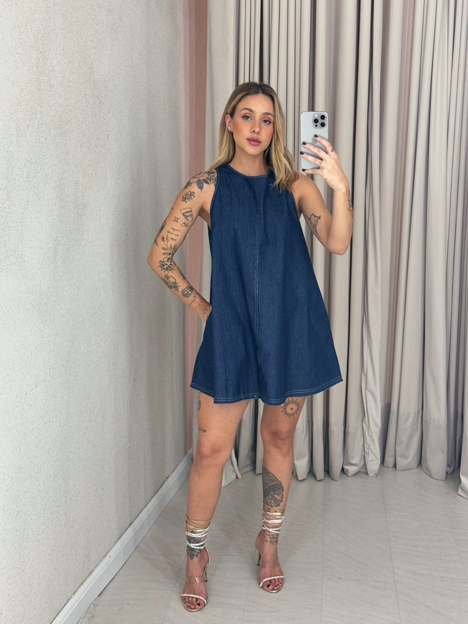 VESTIDO ANA FLAVIA CURTO Jeans Escuro - 0059870070 - CAROLLA FERRARO