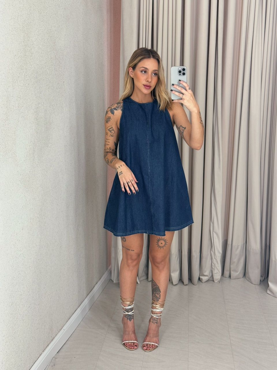 VESTIDO ANA FLAVIA CURTO Jeans Escuro