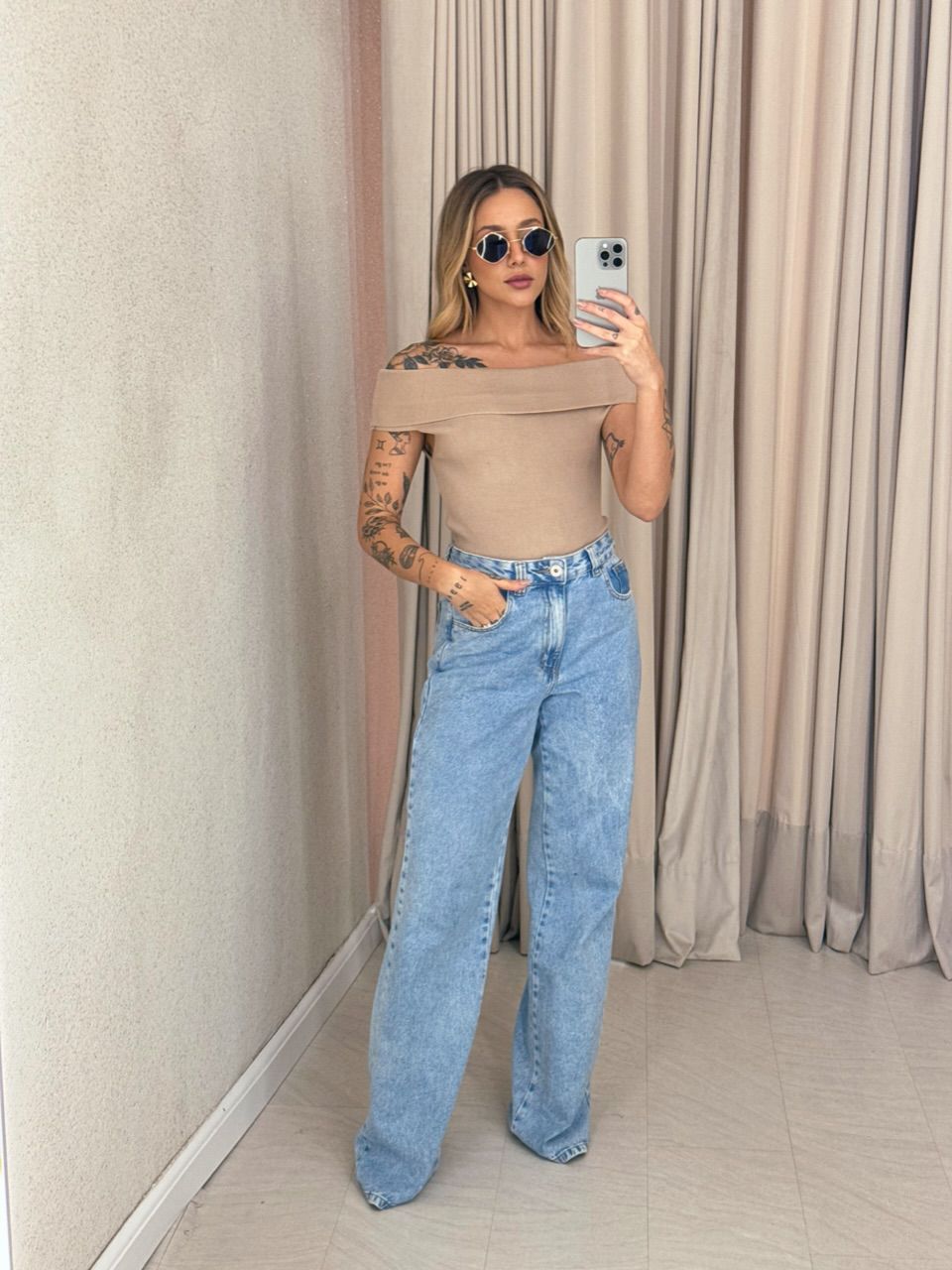 BLUSA ARIANA OMBRO A OMBRO NUDE