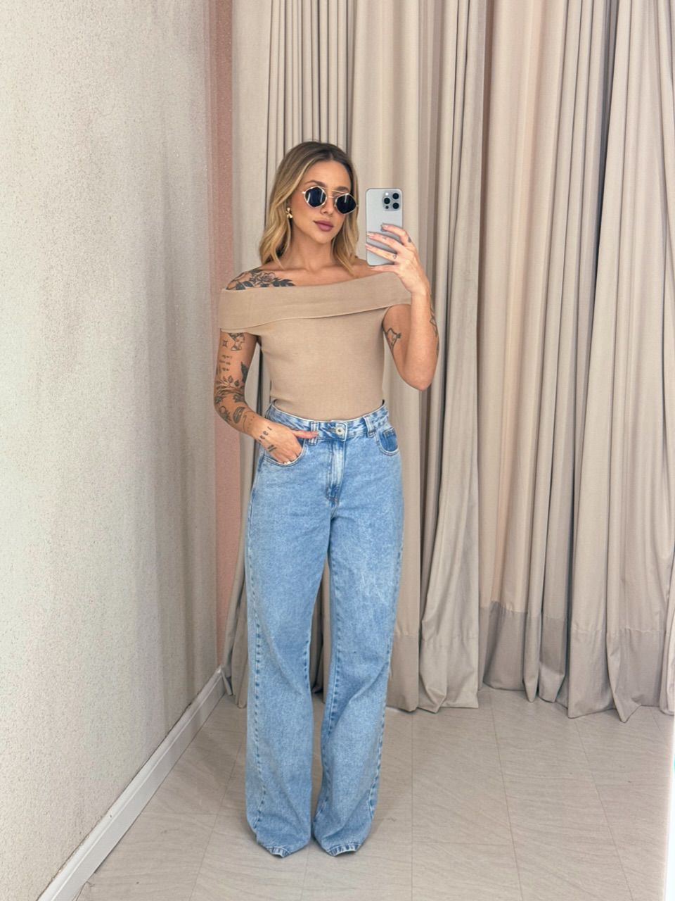 BLUSA ARIANA OMBRO A OMBRO NUDE