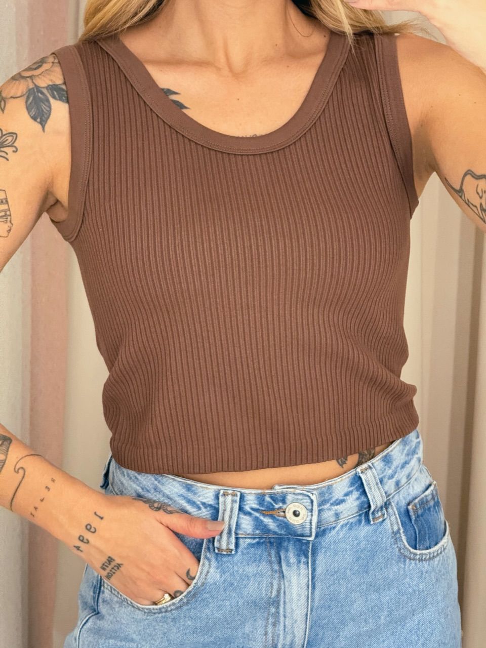 BLUSA CLARICE CANELADA MARROM