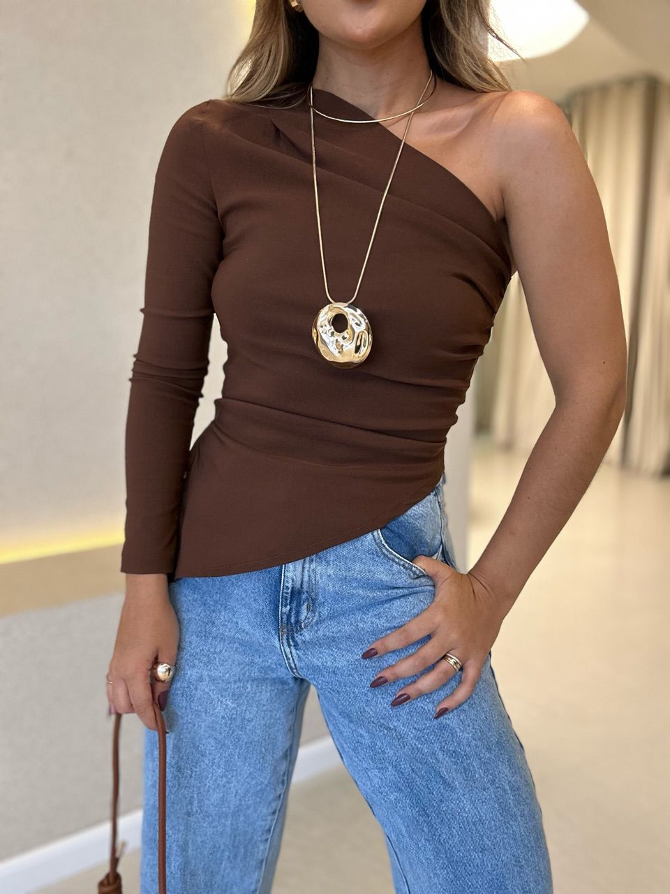BLUSA CRISTINA NULA MANGA Marrom