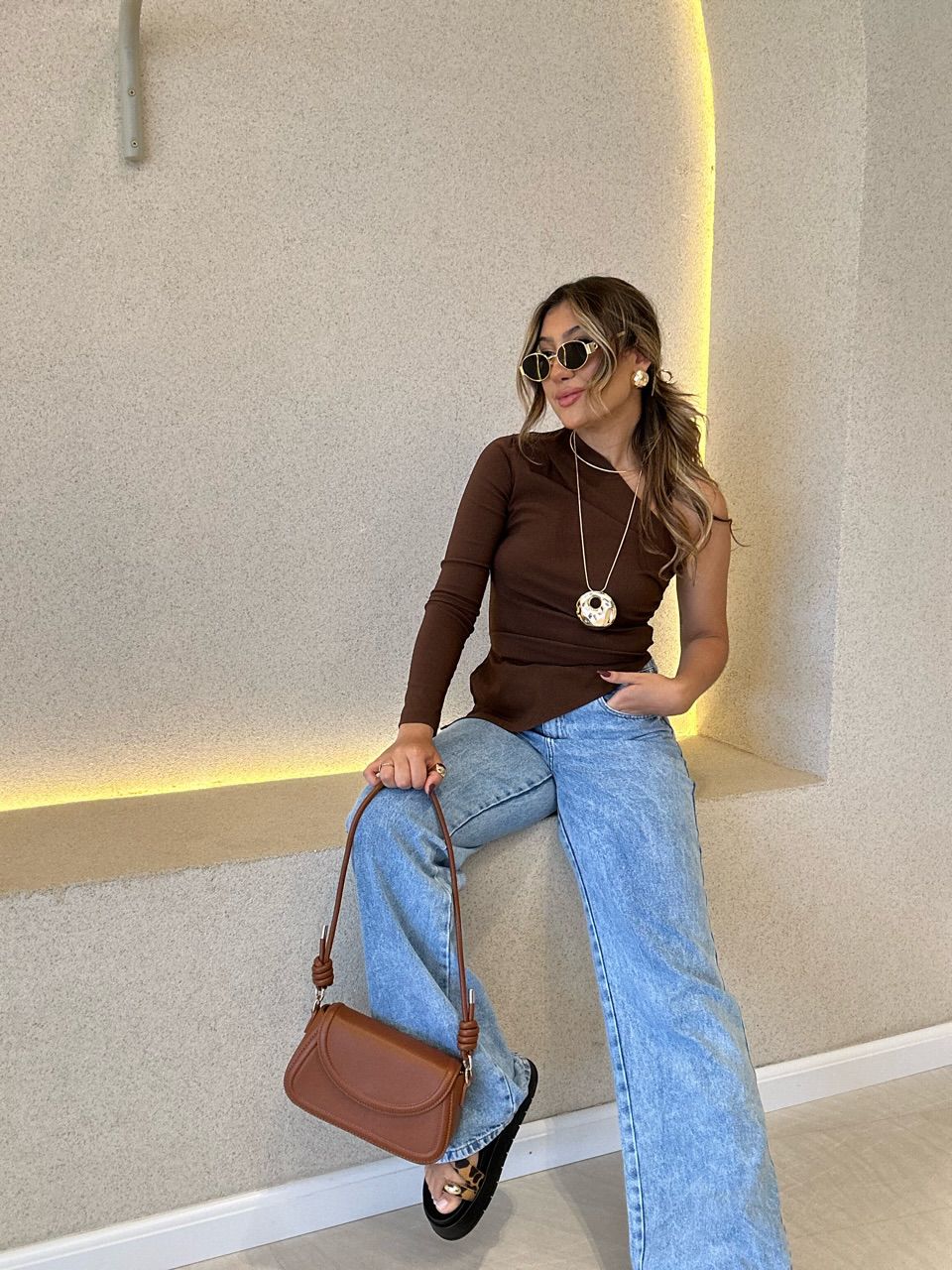 BLUSA CRISTINA NULA MANGA Marrom