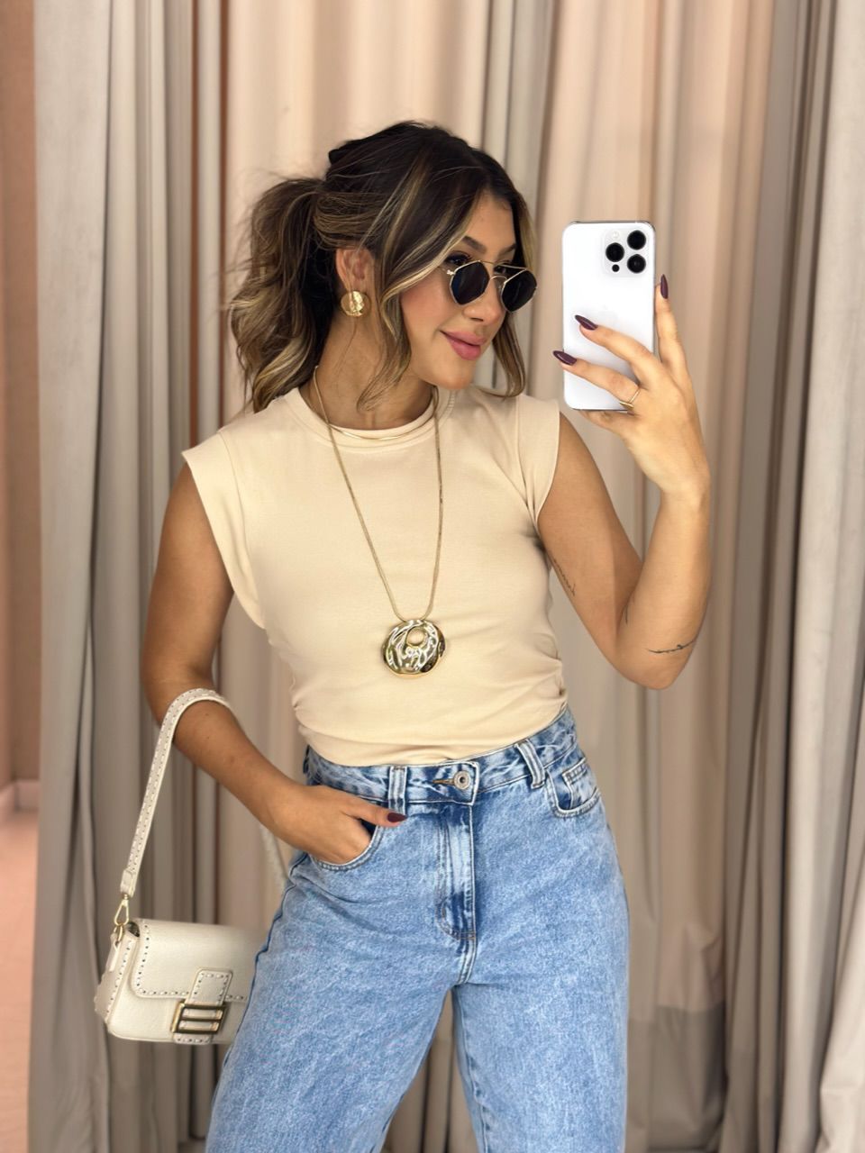 BLUSA LUCY FRANZIDA AREIA - 0061050110 - CAROLLA FERRARO