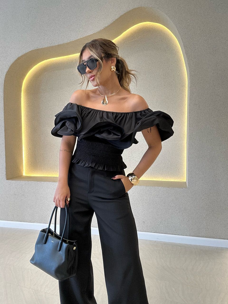CROPPED RAISSA LASTEX PRETO - 0061090032 - CAROLLA FERRARO