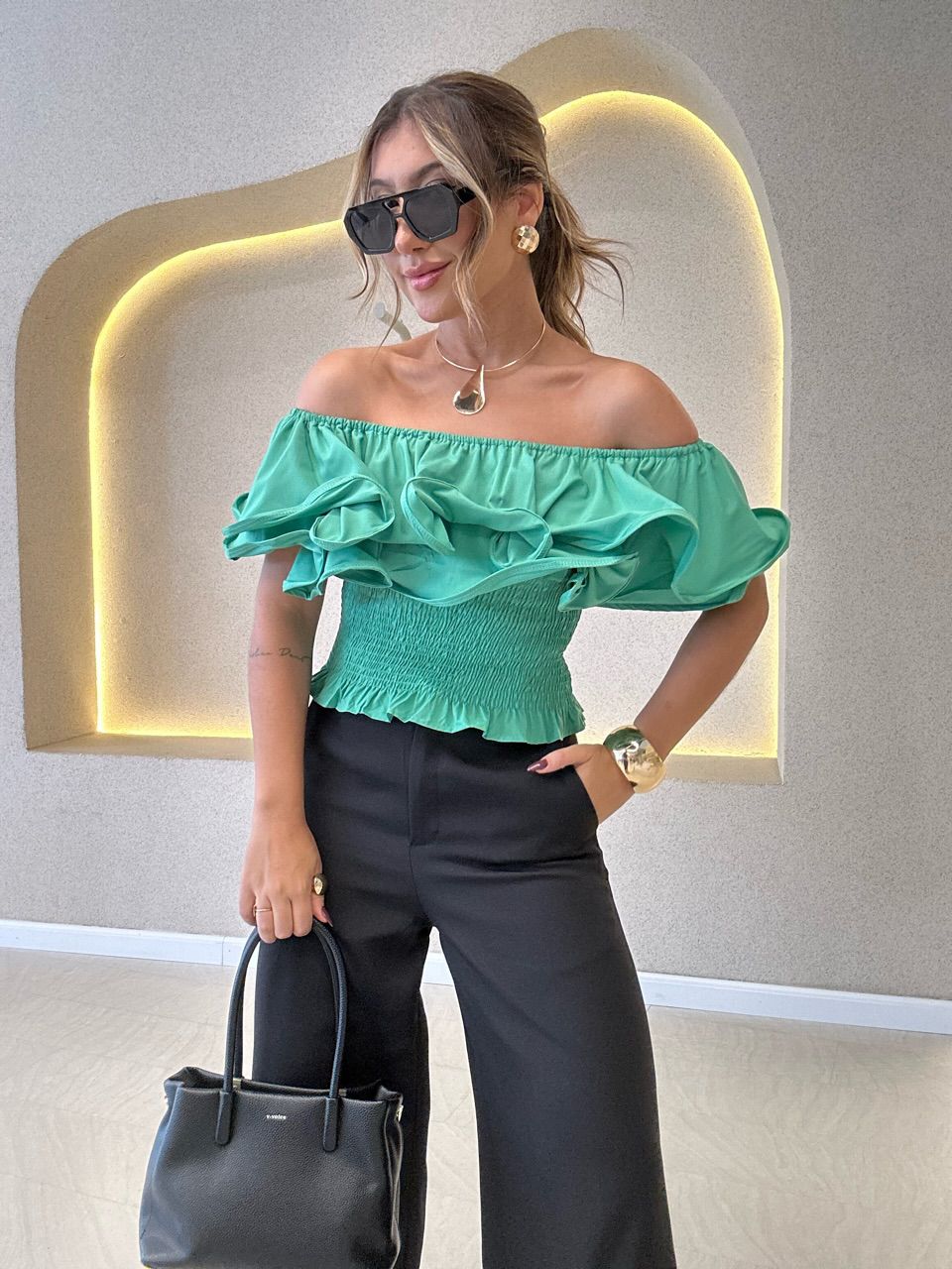 CROPPED RAISSA LASTEX VERDE - 0061090014 - CAROLLA FERRARO